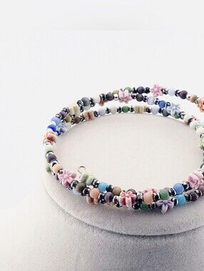 Multicolor Floral Beaded Wire Wrap Dainty Bracelet